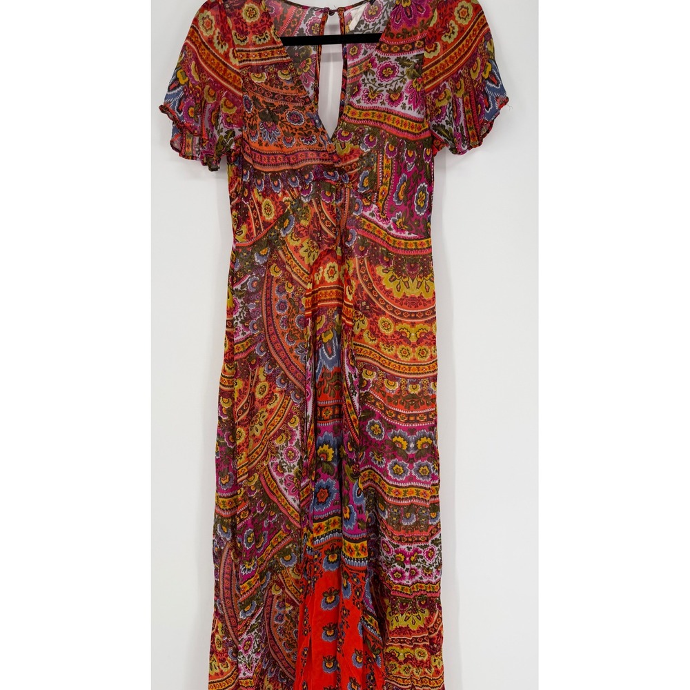 ANTHROPOLOGIE AKEMI + KIN MUROL WRAPPED MAXI DRESS SZ 4 BOHEMIAN VIBRANT *FLAWED